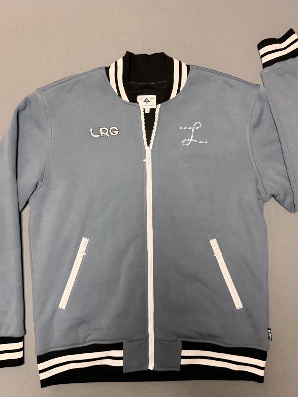 LRG Light Blue Bomber Jacket with Black & White Trim